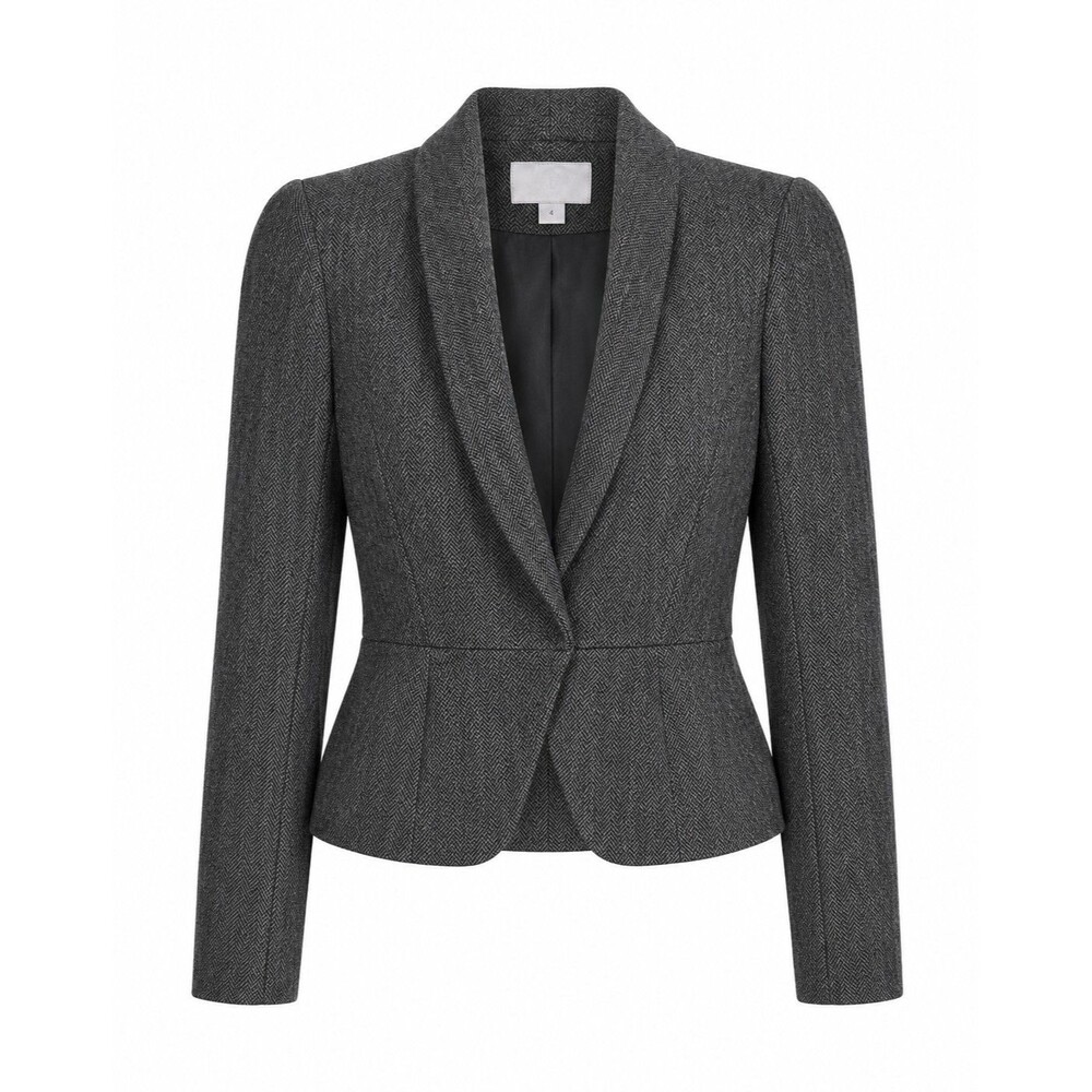 Herringbone One Snap Closure Gray Blazer H&M Size 2 Office Career